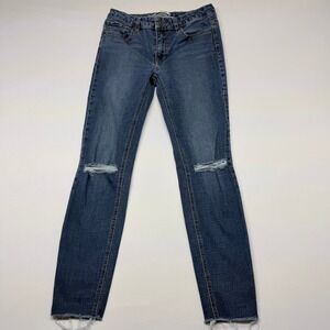 Harper Heritage Womens Mid Rise Skinny Jeans Medium Wash Raw Hem Blue Size 28